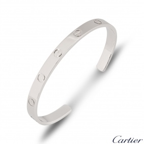 Cartier White Gold Plain Love Cuff Bracelet Size 19 B6032519